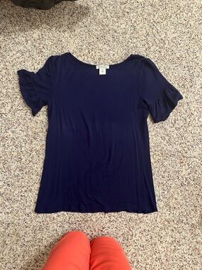 Lucky Brand Navy Short Sleeve Ruffle Tee